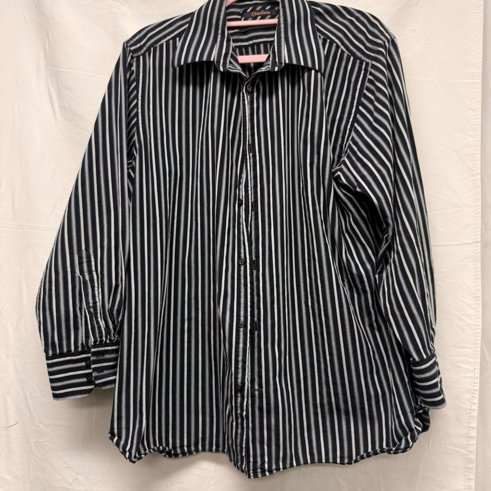 Men's Broletto Casual Button Down Shirt Neck 16.5/32/33p Black White Striped